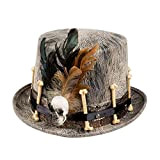 Cappello Voodoo Nawu con decorazioni ossa e piume, grigio