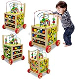 Carrello giocattolo multiattività primi passi in legno per bambini con giochi
