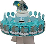CARTOON WORLD BOMBONIERA Torta con 18 Scatoline Portaconfetti con Magnete e Carillon Disney Dumbo Celeste