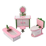 Casa delle bambole in miniatura Mobili in legno Bagno Set Dollhouse Chair Dresser vasca da bagno servizi igienici per la ...