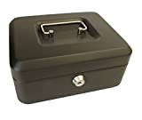 Cash Box with Simple Latch and 2 Keys plus Removable Coin Tray 200mm Black