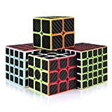 cfmour Rubiks Cube,Rubix Cube Speed Cube Set,2x2 3x3 4x4 5x5 Carbon Fiber Sticker Cube Bundle for Kids