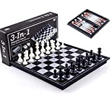 Chess Game Chess Magnetic Backgammon Checkers Set Foldable Board Game 3-in-1 Road International Chess (Puzzle Entertainment Family)