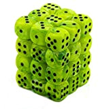 Chessex Dice d6 Sets: Vortex Bright Green with Black - 12mm Six Sided Die (36) Block of Dice by Chessex