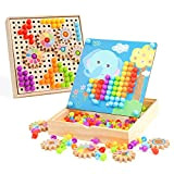 Chiodini per Bambini,Mosaico Gioco con 180 Perline, 5 Marce e 10 Modelli; Giocattoli Educativi per Unghie a Fungo per 2-5 ...