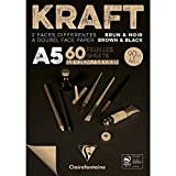 Clairefontaine 975817C - Blocco Kraft incollato - bifacciale (fronte in kraft marrone e retro nero) 60 fogli 14.8x21 cm 90 ...