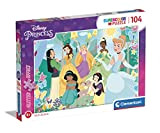 Clementoni Disney Princess Glitter Princess-104 pezzi-Made in Italy, bambini 6 anni, cartoni animati, principesse, supercolor puzzle, Multicolore, Medium, 20346