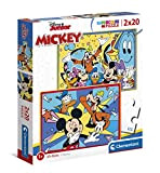 Clementoni- Puzzle Mickey Disney 2x20pzs Supercolor Mickey-2x20 (Include 2 20 Pezzi) -Made in Italy Bambini 3 Anni, Topolino, Cartoni Animati, ...