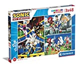 Clementoni- Sonic Supercolor Puzzle-Sonic-3X48 (Include 3 48 Pezzi) -Puzzle Bambini 4 Anni-Made in Italy, Multicolore, One Size, 25280
