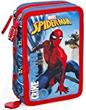 Clondo Spiderman Astuccio Triplo Riempito, 44 Accessori Scuola, 3 Zip, 20 Centimetri