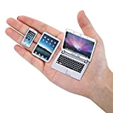 cobee 1:12 Mini Laptop Set Casa delle Bambole, Mini Computer Portatile in Metallo Tablet Smartphone 3 Pezzi Accessori per Simulazione ...