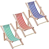 cobee Mini sedia da spiaggia in miniatura per casa delle bambole, 3 pezzi, mini sedia da spiaggia pieghevole in legno ...