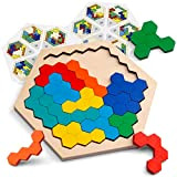Coogam Puzzle di Legno Esagonale - Blocco di Forma Tangram Rompicapo Giocattolo Geometria Logica IQ Gioco STEM Montessori Regalo educativo ...
