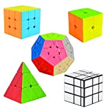 Cooja 5 Pezzi Cubo Magico, Speed Cube Set 2x2 + 3x3 + Pyraminx + Megaminx + Mirror Cube, Stickerless Resistente ...
