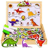 COOLJOY Puzzle Magnetico Legno, Legno Giocattolo Puzzle Double Face Pittura, Dinosaur Jurassic World Puzzle con Lavagna, Educativo Creativi Bambini 3 ...