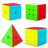 Coolzon Speed Cube Set, 4 Confezione Stickerless Cubo Magico Set 2x2 3x3 4x4 Triangolo Pyramminx, Facile Rotazione 3D Puzzle Cubo ...