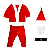 Costume da Babbo Natale per bambini, composto da 5 pezzi, giacca, pantaloni, Barba, cappello e cintura, colore: rosso (4-6 anni)