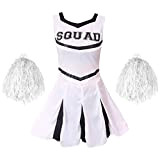 Costume da cheerleader da donna con pon jumbo – Costume da cheerleader delle scuole superiori in stile americano (bianco – ...