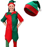 Costume da elfo per bambini – tunica da elfo verde e rosso + cappello abbinabile con pompon – costume natalizio ...