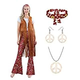 Costume da hippy da donna anni '70, costume da hippy anni '60 Outfit gilet con frange Boho Pant con collana ...