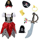 Costume da pirata da pirata da principessa con spada, tasca per pirati, occhio-patch e cappello 7-8 anni