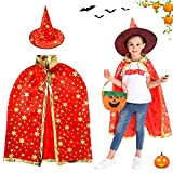 Costume di Halloween per bambini, Costume di Halloween Mantello da Mago per Bambini, mantello Wizard con cappello, zucca Candy Bag, ...