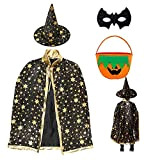 Costume di Halloween per Bambini, Set di Costumi da Mago Include Mantello da Strega Mago + Cappello Magico + Maschera ...