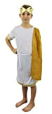 Costume romano da ragazzo, per scuola, curriculum romano, greco o egiziano, bianco tunica con fascia dorata e copricapo dorato, grande