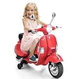 COSTWAY 6V Vespa Elettrica Cavalcabile per Bambini, Moto Giocattolo Cavalcabile con Musica e Luce, 2 Ruote Ausiliarie, per Bambini 3+ ...