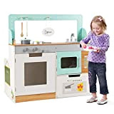 COSTWAY Cucina Giocattolo per Bambini in Legno, Play Kitchen Gioco d'Educazione, Tavola Divertimento Ristorante con Accessori da Cucina, 93x50x93cm