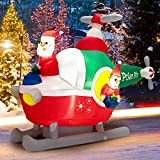 COSTWAY Decorazione Gonfiabile di Natale 150 cm, Babbo Natale Gonfiabile Che Guida Un Elicottero con LED e Soffiatore, Corde e ...