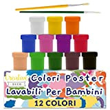 Creative Deco Tempere Lavabili per Bambini e Dipingere | 12x20 ml | Set Colori a Dita | Bottiglie Multicolore | ...