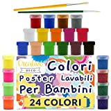 Creative Deco Tempere Lavabili per Bambini e Dipingere | 24x20 ml | Set Colori a Dita | Bottiglie Multicolore | ...