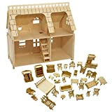 Cuteroom lemogo Casa delle Bambole in Legno (casa separata) - Kit di Costruzione Artigianale in Legno con mobili (DH0031)