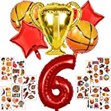 Cymeosh Palloncino Basket 6 Anni Compleanno, Palloncini Compleanno 6 Anni Ragazzi, Palloncini Basket e Adesivi Tatuaggi Temporanei da Basket per ...
