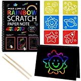 Czemo Fogli di Disegni Scratch Art Set, Arcobaleno Scratch Notebook per Bambini 2 Pacchi, Giochi Creativi Bambini con 6 Stencil ...