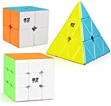 D-FantiX Speed Cube Set, QY TOYS Cube 3 Pack Qidi S2 2x2 Warrior W 3x3 Qiming Pyramid Stickerless Speed Cubes ...