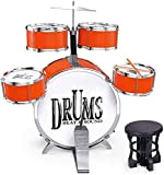 DBAF Kids Drum Set,Children's Drum Children's Jazz Drum Music Toy Musical Instrument Beginner Practice 3-6 Years Old (Color : Orange) ...