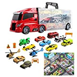 deAO Camion Trasportatore Custodia Portatile per Le Auto Giochi Vettore Compreso Un Totale di 12 Veicoli e Accessori