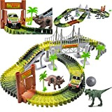 deAO Giostre nel Parco Giurassico Circuito delle Auto Mondo dei Dinosauri Set Include Tracce Flessibili, Veicolo, Dinosauri e Accessori