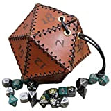 Dice Bag+14pcs Dice, Leather D20 Dice Bag Pointed Dice Set Suitable RPG Board Game, Unique Polyhedral Dice Bag Leather Dice ...