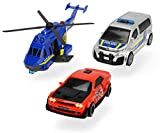 Dickie Toys 203715011 Police Chase, Auto Giocattolo, Elicottero, Set da Gioco, Set da 3 con Luce e Suono, Multicolore
