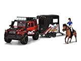 Dickie Toys - Set di trailer Horse (42 cm) – camion giocattolo rosso e nero con rimorchio per cavalli, cavallo ...