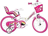 Dino Bikes 164R-UN, bicicletta con motivo unicorno, con ruote da 16", colori bianco e rosa