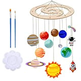 DKINY sistema solare in legno, modellini in legno di pianeti per bambini, sistema solare in legno con 2 pennelli e ...