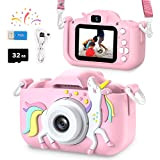 Dwfit Fotocamera per bambini, fotocamera digitale per bambini, videocamera giocattolo selfie 1080P HD con scheda 32G, regalo per ragazze e ...
