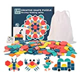 EACHHAHA Montessori Puzzle in Legno di 180 Forma Geometrica -Tangram Toy Card Divertente Giocattolo educativo - Ci Sono 180 Pezzi ...