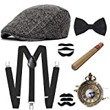 EBETA Set di Accessori Anni 1920s per Costume da uomop, Gatsby Gangster Costume Kit con Cappello Panama, Elastica Bretella Y-Back, ...