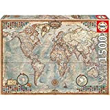Educa - Genuine Puzzles. Mappa Politica del Mondo. Puzzle per Adulti. 1500 pezzi. Rif. 16005