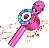 EEM Lettore Microfono Karaoke Wireless Bluetooth con luci LED, Altoparlante Karaoke Portatile Ricaricabile, Compatibile con PC Android iOS (Pink)